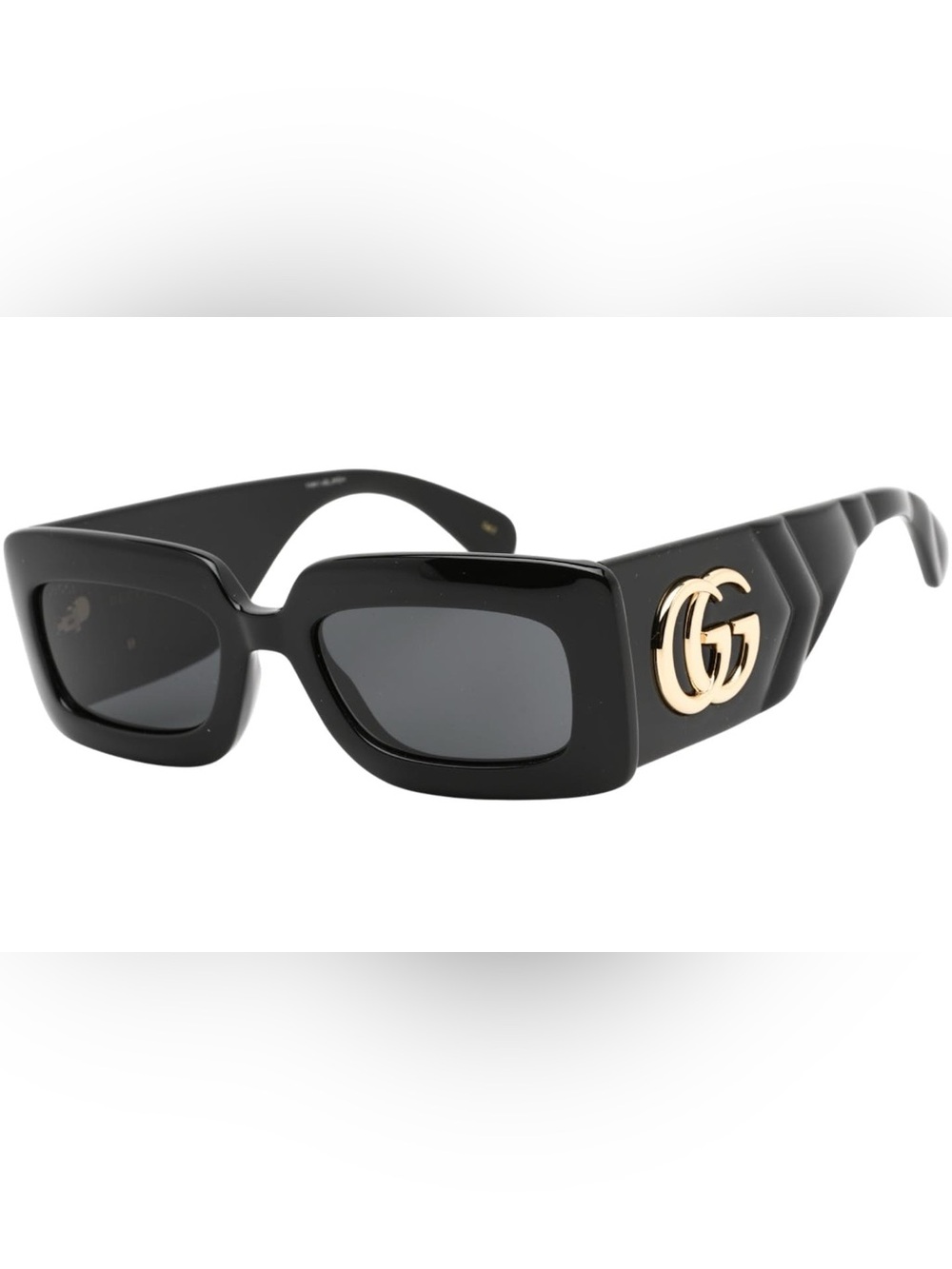 Gucci Black Rectangular Sunglasses with Gold Double G Accent Authentic